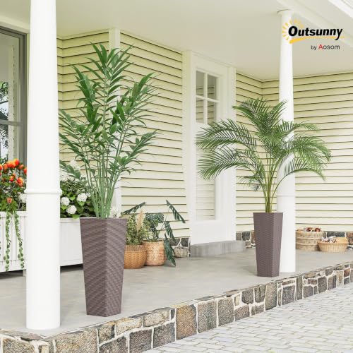 Outsunny 23.6 Inch Tall Planters for Outdoor Plants Set of 2, Brown - color: Brown, size: 23.6 Inch