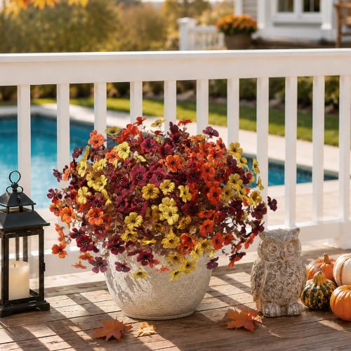 HyeFlora Artificial Fall Flowers Faux Mums, 3 Color Mixed, 12 Bundles - color: 3 Fall Colors