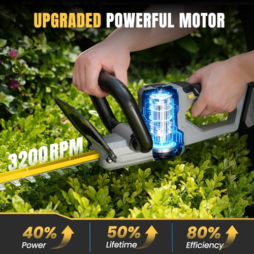 Hedge Trimmer Cordless 22" - 2 x 21V Batteries & Fast Charger, Easy to Use - color: Yellow