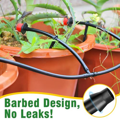 220-Piece Drip Irrigation Fittings Kit for 1/4" Tubing, Complete Set of Drip Barbed Connectors (Nozzle, Micro Dripper, Nozzle Tee, Single Barb, Coupling, Tee, Elbow, Valve, Plug, Cross, Stake) - size: 1/4" Fittings with Box-220P