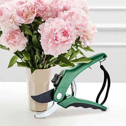 Nevlers 8" Green Bypass Pruning Shears Heavy Duty Pruning Scissors - color: Green, size: Bypass