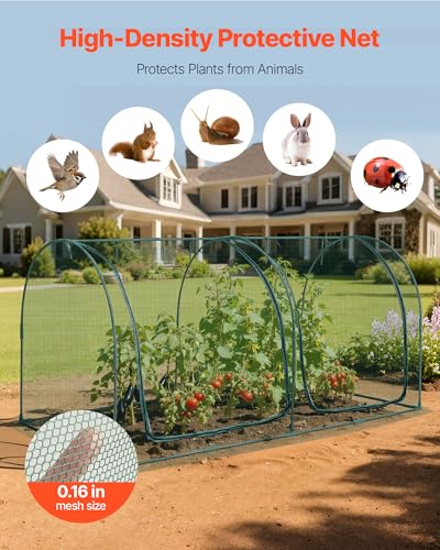 VEVOR Crop Cage, 8.1 x 3.9 x 3.9 ft Plant Protection Tent with Zippered Door, Wind-Resistant Tall Crop Cage, Easy to Install, Outdoor Raised Bed Cover with Frame, Plant Netting for Garden Patio Lawn - style: 8.1 x 3.9 x 3.9Ft-Arch