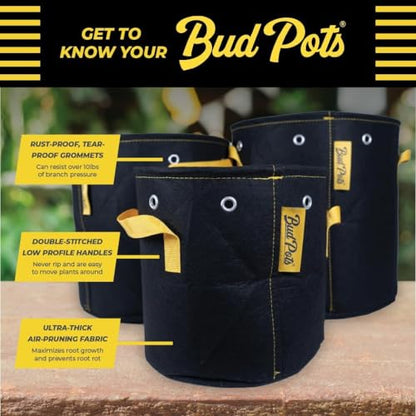 BudTrainer BudPots Grow Bags for Low Stress Training, 1 Gallon, 5-Pack, Tan - size: 1 Gallon