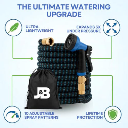 J&B XpandaHose 75ft Expandable Garden Hose, Lightweight, Brass Connectors - color: Blue/Black, size: 75ft
