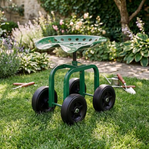 IRONMAX Garden Cart with Adjustable Seat & 4 Flexible Wheels，Green - color: Green