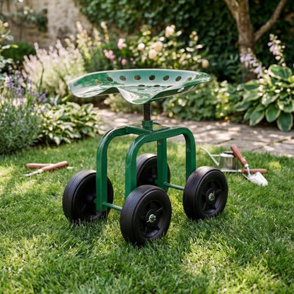IRONMAX Garden Cart with Adjustable Seat & 4 Flexible Wheels，Green - color: Green
