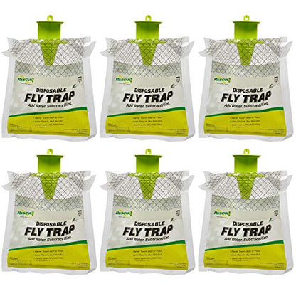 Rescue! Outdoor Disposable Fly Trap – Hanging Fly Catcher with Attractant Bait, Fly Bag for Patio, Yard, Trash & Farm Areas – Easy-to-Use Outdoor Fly Control - 6 Traps