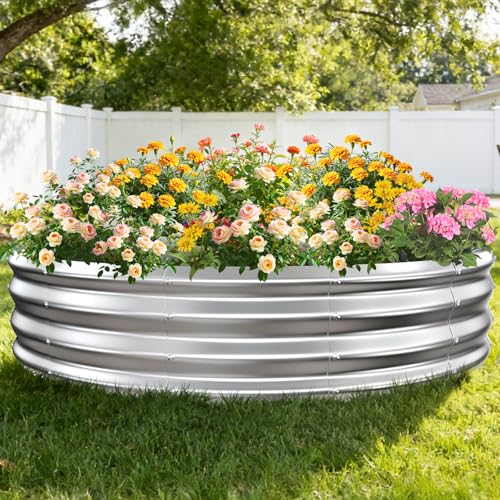 TBMLC 1FT Tall Heavy-Duty 5 FT Diameter Round Steel Rised Garden Bed Silver - color: Silver, size: 60" Diameter X 12" Tall