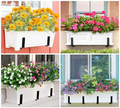 Y&M 6 Pack Adjustable Planter Box Brackets (6 to 12.5 in), Universal Window Box Brackets, Heavy Duty Iron Flower Box Wall Mounting Hooks for Balcony, Fences, Patio, and Garden - Black - size: 6pcs Black