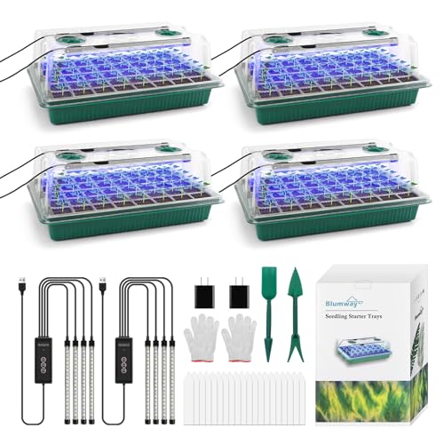 BlumWay Seed Starter Tray with Grow Light, Humidity Dome, 4 Pack 160 Cells - size: 4 Pack 160 Cells