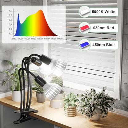 GooingTop Grow Light,24W (160Watts Equiv) 5000K White Full Spectrum LED Growing Lamp Clip on Desk for Indoor Plants,Bulbs Replaceable & Non-dimmable (Black, 320W) - size: 320W