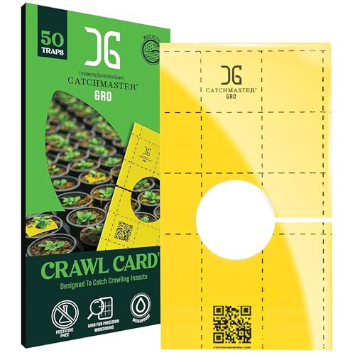 Catchmaster GRO Yellow Pre-Cut Ready to Use Sticky Traps 50PK, Bug & Fly Trap with Center Hole for Crawling Insects, Pest Control for Home, Garden & Greenhouse, Protect Live Plants Indoor & Outdoor