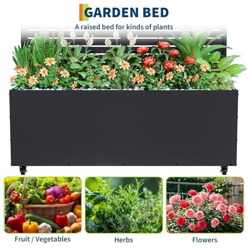 Garvee Metal Raised Garden Bed with Trellis and Wheels, 71"x47"x16" - color: Lourvered, size: with wheels