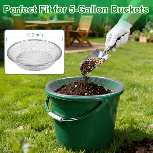 2 Pack Soil Sifter for Gardening - Rock Compost Sand Sifter Fits 5-Gallon Buckets 1/4 Inch & 1/8 Inch Mesh Sifting Screen Sieve for Gravel, Dirt, Sawdust with Repotting Mat - size: 11.8" x 11.8"