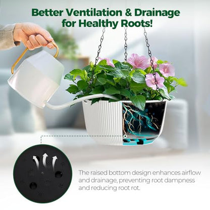 T4U Hanging Planters for Indoor Outdoor, 8 Inch Self Watering Pots, 2 Pack - size: 8 inch