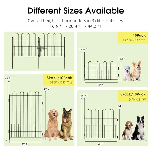 Bepatio Garden Fence with Gate, 5 Panels 24in x 10ft Metal Animal Barrier - size: 5 Panels 24in(H)x10ft(L)-With Gate
