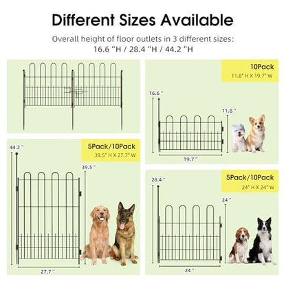 Bepatio Garden Fence with Gate, 5 Panels 24in x 10ft Metal Animal Barrier - size: 5 Panels 24in(H)x10ft(L)-With Gate