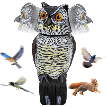 Owl Decoys to Scare Birds Squirrels Away, 360 Rotating Head Activated