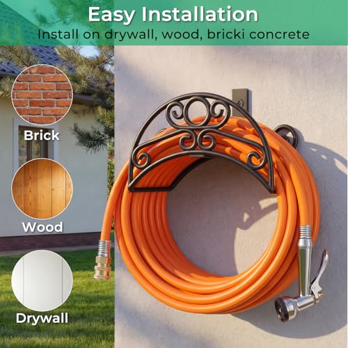 TomCare Garden Hose Holder Wall Mount, 150FT Capacity Water Hose Hanger - color: Deep Black, size: Standard