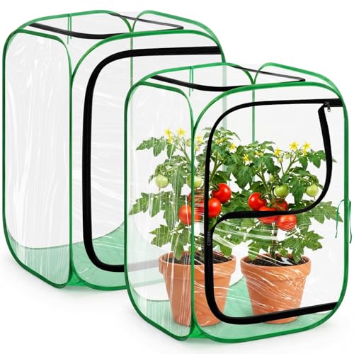 2 Pcs Pop up Mini Greenhouse Cover, Foldable PVC Plant Protector