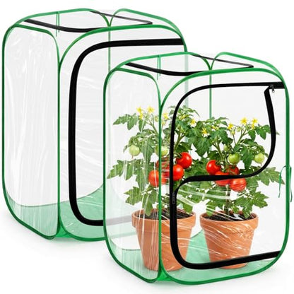 2 Pcs Pop up Mini Greenhouse Cover, Foldable PVC Plant Protector