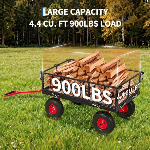 Garvee 900 LB Garden Cart, Heavy Duty Metal Utility Garden Wagon Cart. Red - color: Red, size: 900 Lbs