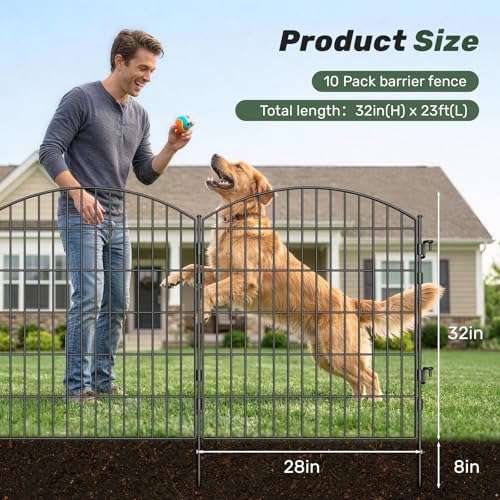 3-Layer Garden Fence with Gate 10 Panel 32in H×23ft L - size: 32in(H) x 23ft(L)