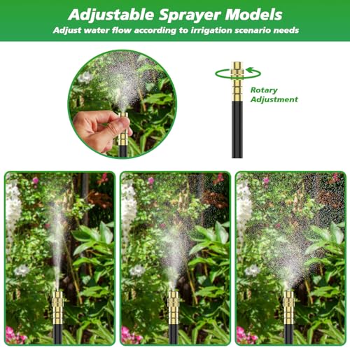 360° Adjustable Drip Irrigation System - Garden Watering System 50FT with 15 Nozzles, Drip Irrigation Kit for Garden, Yard, Lawn, Greenhouse, Plants, 5/16 inch Hose - size: 50FT