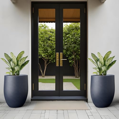 Kante Charcoal Concrete Planter 21.7" Tall All-Weather Round Large Pot - color: Charcoal