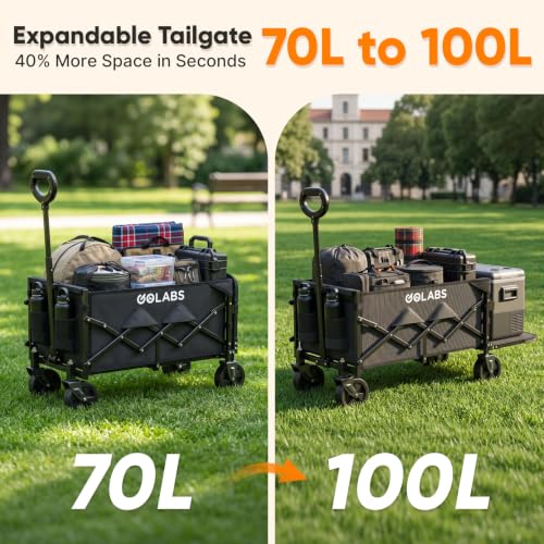 Golabs WA1 Collapsible Folding Wagon Cart, Max 220lb Load, Expands to 100L - color: Wa1 Black