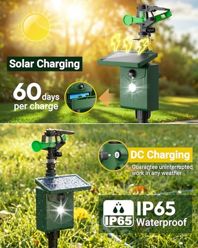Motion-Activated Sprinkler, Solar Animal Repellent Outdoor - 2 Pack Deer Cat Deterrent with Motion Sensor & Flashing Lights, Protects Yard & Garden from Deer, Cats, Raccoons
