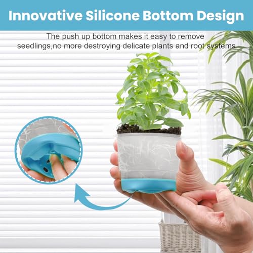 Sckee Clear Nursery Pots for Plants, 30 Packs Plastic Seed Starting Pots with Drainage Holes Plant Nursery Pots Silicone Base (Blue, 4 inch) - color: Blue, size: 4 inch without lids