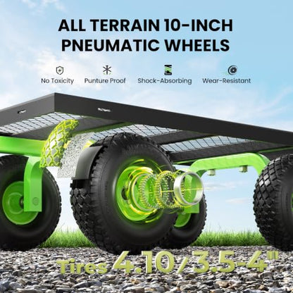 Etoolab Steel Garden Cart 1000 Lbs Capacity with 10" All Terrain Tires - color: Green & Black