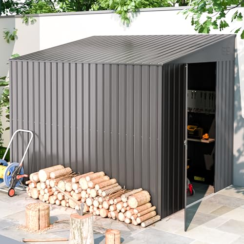 AECOJOY Shed Lean to Storage Shed, Outdoor 6' x 8' Metal Wall Side Bike Shed & Outdoor Storage, Garden Storage Cabinet for Backyard, Patio and Outdoor Use in Dark Grey - color: Dark Grey, size: 6' x 8'