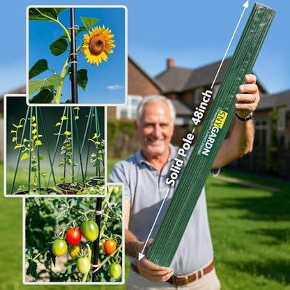 Garden Stakes 48 inch 20 Pack 0.27" Dia Solid Glassfiber Plant Support Rod Tomato Trellis Stakes (Green) - color: Green