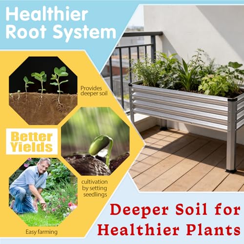 Large Galvanized Raised Garden Bed Outdoor with Legs, Load Capacity 1200LB, 48x26x30in Raised Garden Bed, for Backyard/Patio/Balcony/Gardening/Vegetables Flowers, Sliver - color: Sliver