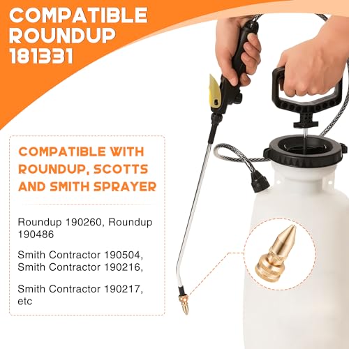 Feekoon 2 Pack Brass Adjustable Nozzle Replacement Compatible with Roundup 181331, All Brass Screw on Cone Nozzle Repair Kit having Gaskets Compatible with Scotts, Roundup, Smith Lawn, Garden Sprayer