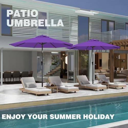AreShark 9FT Outdoor Patio Umbrella with Tilt and Crank, Dark Purple - color: Dark Purple, size: 9ft