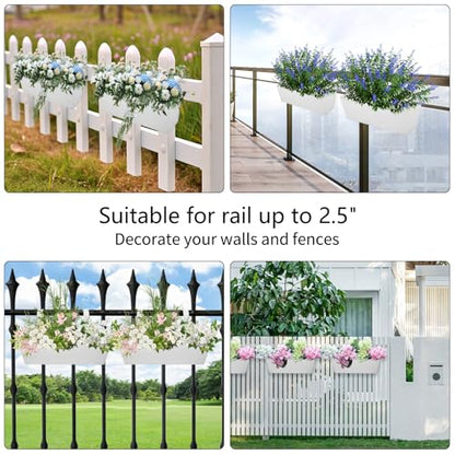 16 Inch Railing Planters Box Metal Hanging Flower Pot 3 Pcs - color: White-3pcs