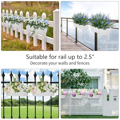 16 Inch Railing Planters Box Metal Hanging Flower Pot 3 Pcs - color: White-3pcs
