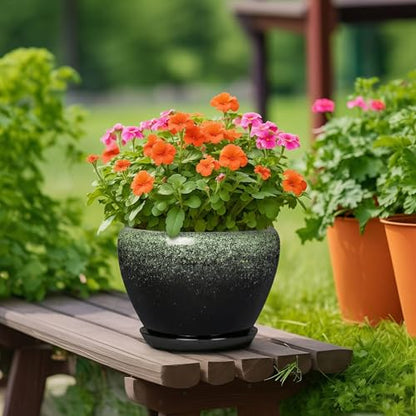 Ceramic Planters for Plants, 10 Inch Flower Pots, Retro Green - color: Retro Green, size: 10 Inch