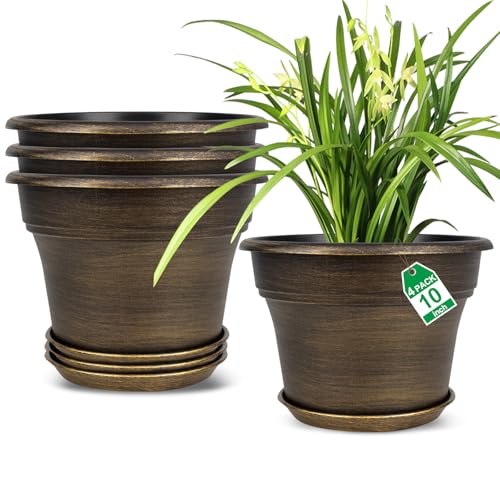 Fodetyff Planters-Plant-Pots-Indoor-Outdoor, 10 inch 4 Pack Gold - color: Gold, size: 10 inch-4 pack