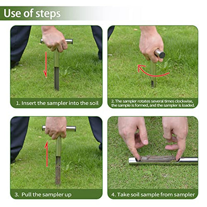 Soil Probe 12 Inch with 2 Bags, Soil Sample Probe for Lawn House Plants, T-Handle Soil Sampler Probe Rod Tool Set, Stainless Steel Soil Test Kits Tool for Soil Sampling - size: 12"