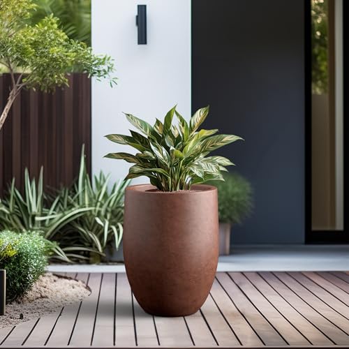 Kante Large Round Bullet Rusty Concrete Planter 21.7" Tall, Outdoor - color: Rusty
