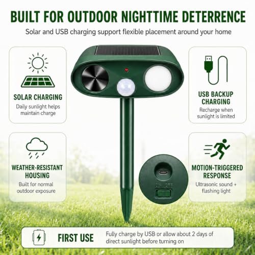 Sonic Fortress Pro Raccoon Repellent Outdoor,Skunk Repellent for Yard 2Pack