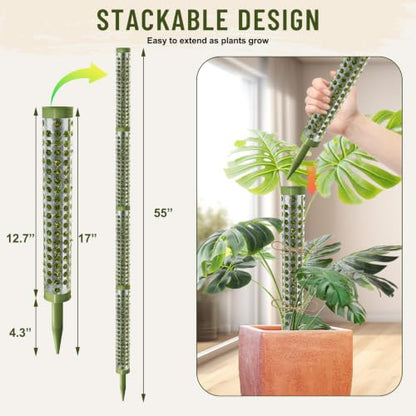 Moss Pole Monstera Plant Support 55 Inch, Stackable Sphagnum Moss Poles Sticks for Climbing Plants Indoor 4 Packs 17 Inch Plant Stakes for Garden Potted Plants, Pothos, Philodendron, Green