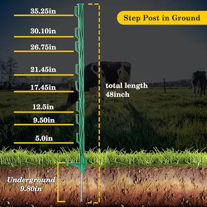 50PCS 48" Plastic Step-in Electric Fence Posts with Clips, Green - color: Green-50PCS