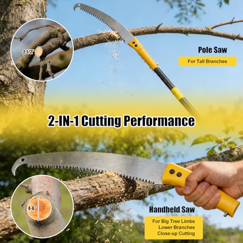 Pole Saw for Tree Trimming, 8FT Lightweight 2 in 1 Manual Hand Saws Tree Trimmer Pole Saw, Sharp Steel Blade, Adjustable Branch Cutter Pruner for Yard Walkway Oak Palm Fruit Pine and Fir Limbs Cutting - size: 8FT
