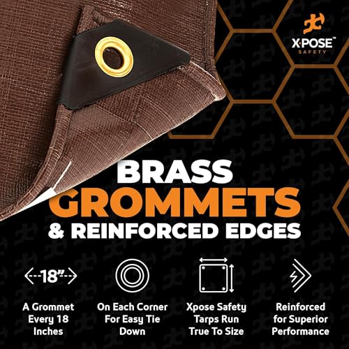 10' x 12' Super Heavy Duty 16 Mil Brown Poly Tarp Cover - Thick Waterproof, UV Resistant, Rip and Tear Proof Tarpaulin with Grommets and Reinforced Edges - by Xpose Safety - color: Brown, size: 10' X 12'