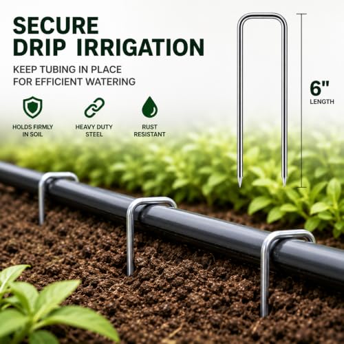 FEED GARDEN 6 Inch 25 Pack Galvanized Landscape Staples 11 Gauge Anti-Rust Garden Stakes SOD Pins Yard Stakes - size: 6 Inch